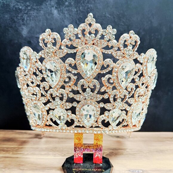 Homecoming Prom Headpiece, Quinceanera Comb Crown, Rose Gold Crystal, Tiara Comb main image 5